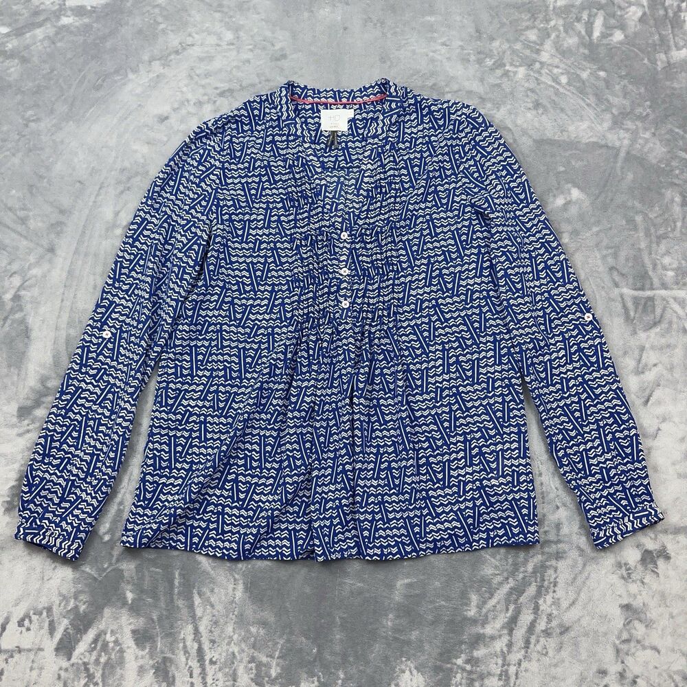 HD In Paris Anthropologie Blouse Womens 6 Blue Kaveri Henley Top Henley Popover